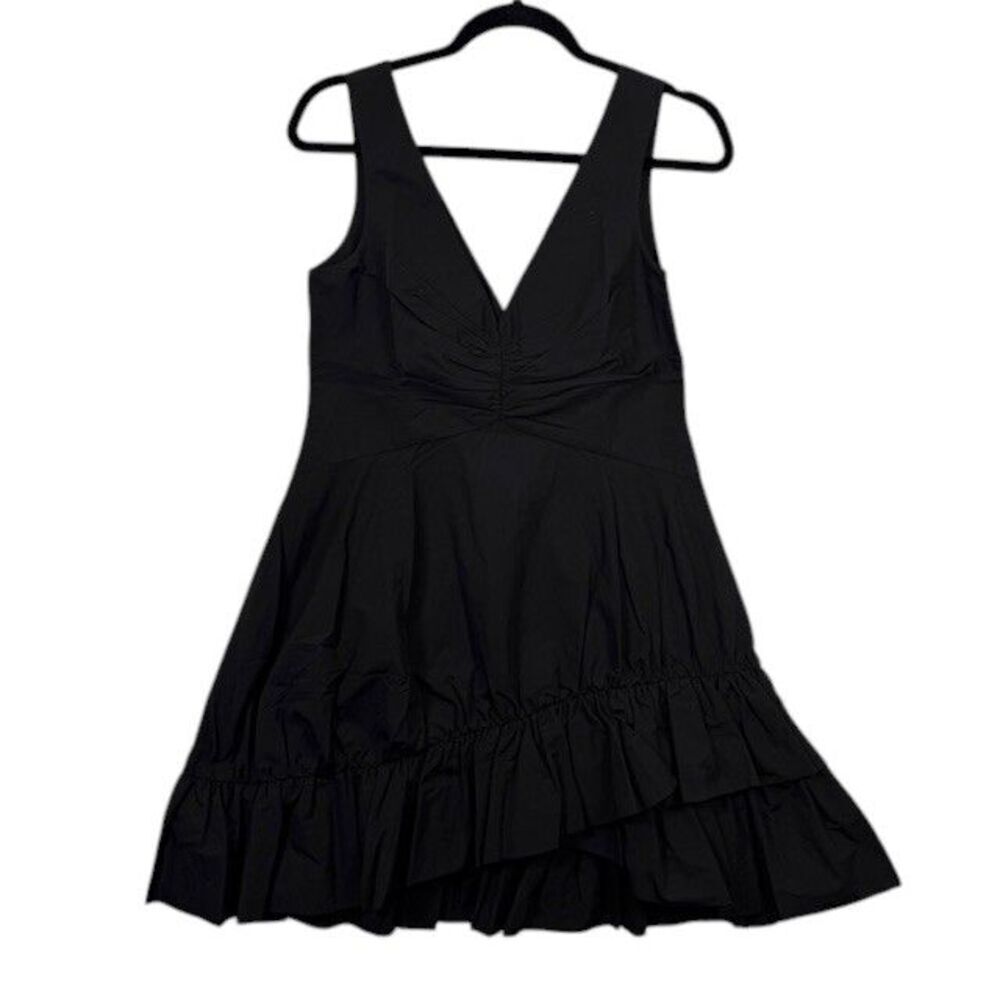 NEW! GOEN. J Black V-Neck Ruffle Dress Sleeveless Ruched‎ Side Zip Size 8
